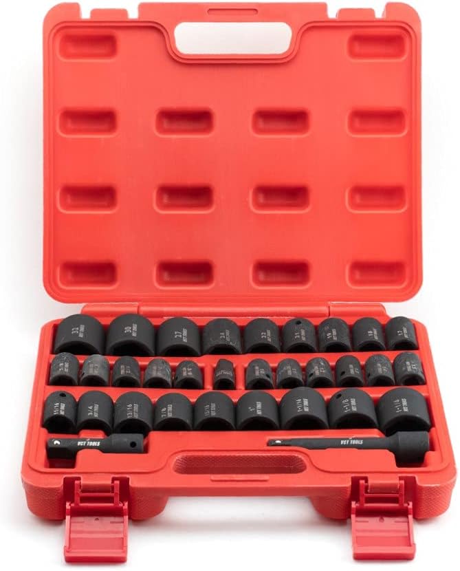 VCT 32PC 1/2-Inch Drive Shallow Impact Socket Set with Extension Bars SAE & Metric