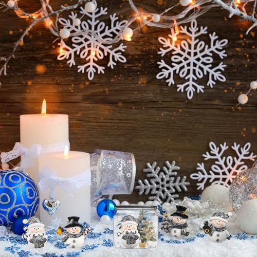 Honoson TT-FIGURINES-33D6 12 Pcs Snowman Figurines Christmas Miniature Glittered Snowman Figurines Resin Micro Landscapes Snowman Winter Decoration thumb #5