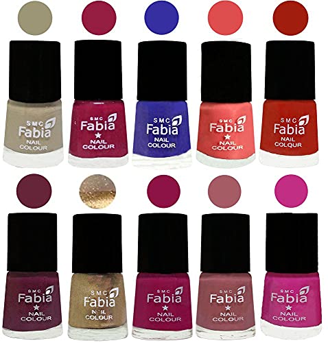 Image of SMC Fabia ALL IN ONE (PACK OF 10), Long Lasting Glossy Nail Polish, 6 ml Each, All Vibrant Colours,01702