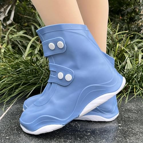 Image of Overshoes Protectors Shoe Covers Reusable Silicone Cover Shoes Rain Boots TPE Sole Wear-Resistant Shoe Cover for Rainy Season (Sky Blue + White, M 34-36)