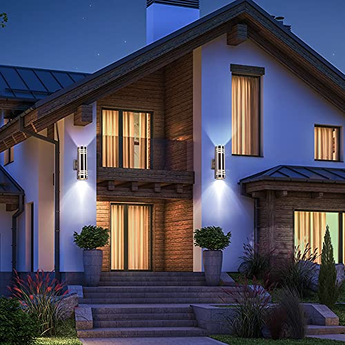 Outdoor Wall Sconce,Cylinder Porch Wall Light With Stainless Steel 304 And Toughened Glass,Waterproof Up Down Light For Garden Patio Bedroom Living Room (Silver,13" Height,No Bulbs) #TOP6