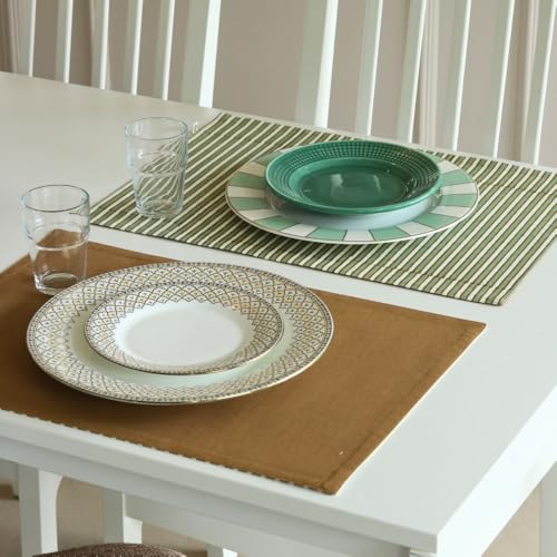 Image of THE YARD HOUSE Placemats - Reversible & Wipeable Cotton Placemats (Sage Mirage & Tan, Set of 6)