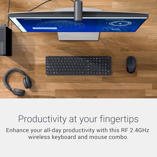 Image of Dell Advanced Wireless Keyboard and Mouse - KM520 - Wireless, 2.4 GHz Interface, USB Wireless Receiver, Volume, Mute Hot Keys, 3 Mouse Buttons, US English, 1 Year Limited Warranty - Black