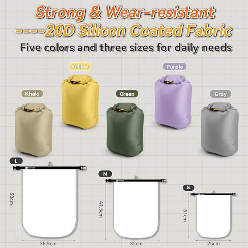 Bolsa seca impermeable HIKEMAN - Saco seco ultraligero, Roll Top para exteriores, paquete de 3 para viaje, natación, rafting, navegación, kayak, camping, playa (Verde) miniatura 4