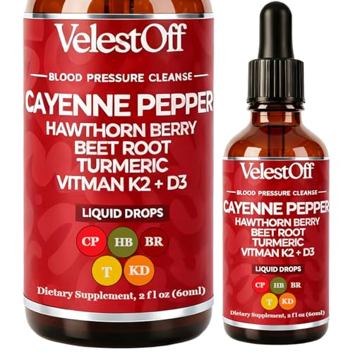 Velestoff Cayenne Pepper Drops Supplement Liquid - Cayenne Pepper Hawthorn Berry Beet Root Turmeric Vitamin K2+D3 Immune Support Energy Boost 2 Fl. Oz.