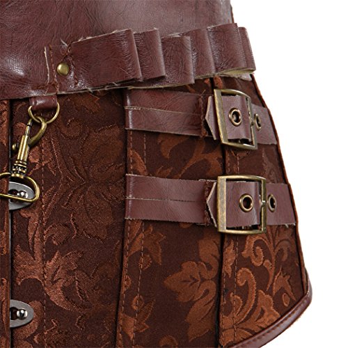 Rosfajiama Women's Steampunk Corset Top Punk Waist Cincher Gothic Bustier Top 3X-Large Brown steampunk buy now online