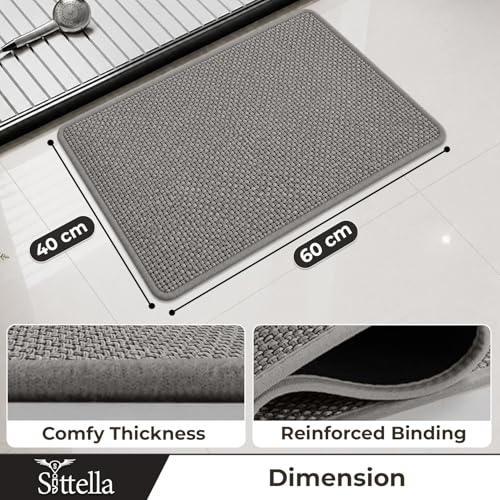 Image of SITTELLA Handwoven Jute Mat for Floor, Anti Skid Jute Rug for Living Room, Bathroom & Kitchen, Water Absorbent Kitchen Runner & Floor Mat|40 x 60 cm (Pack of 2)|Grey