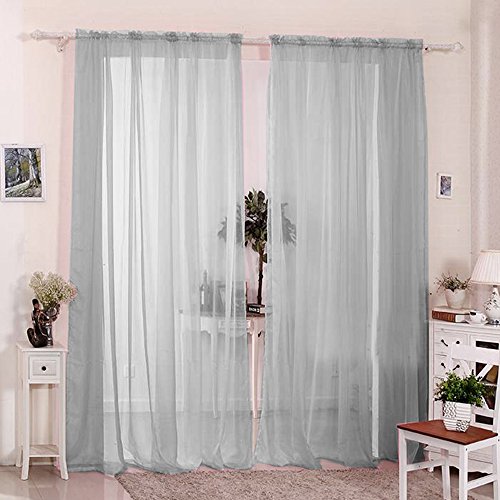 FullLove 2pcs Cortinas Visillo decoración de Ventana Visillo con Anillas Integradas Draperie Suave Elégant Románticas (Gris, 140 * 180 CM)