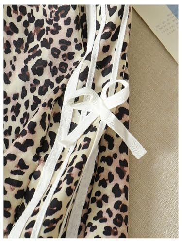 Floerns Girl's Y2k Cheetah Wide Leg Pants Elastic Waist Bow Leopard Baggy Trousers4