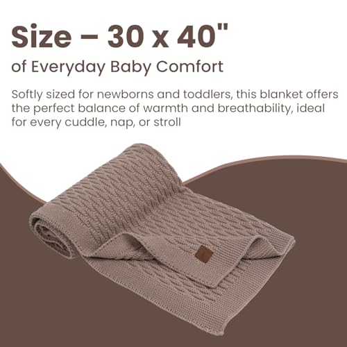 Image of Nora Organic Cotton Baby Blanket 30x40 in, Mocha - GOTS Certified, Soft Knit Swaddle for Newborns, Crib & Stroller, Machine Washable