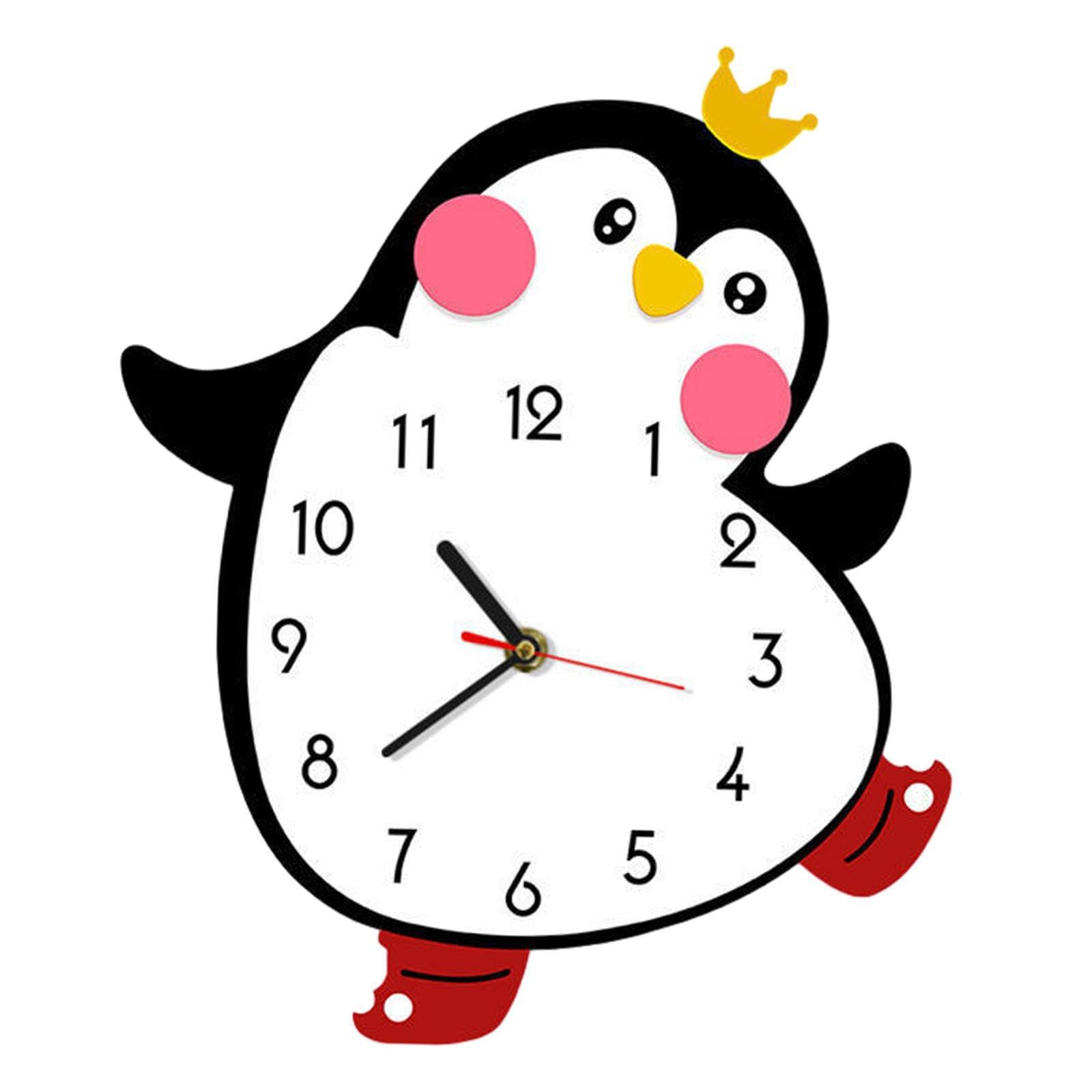 TWISAXC Cute Penguin Wall Clock Modern Decorative Wooden Clock For Silent Room Penguin Shaped Wall Lovely Home Interiors Non Ticking Silent Decorative Clocks