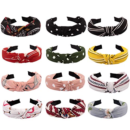 AOPRIE 12 pcs Knotted Headbands for Women Boho Turban Headbands for Women Wide Headbands for Women Top Knot Headband 12 Colors Knotted Floral Headbands for Women Fashion Hair Accessories for Women