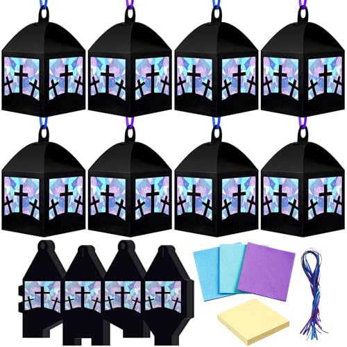 Maitys 16 Sets He is Risen Easter Lent Craft Kit, Christian DIY Cross Stained Glass Paper Lanterns with Tissue Paper Strings, Sunday School Religious Crafts for Church VBS Bible Lessons Maitys 16 Sets He is Risen Easter Lent Craft Kit, Christian DIY Cross Stained Glass Paper Lanterns with Tissue Paper Strings, Sunday School Religious Crafts for Church VBS Bible Lessons