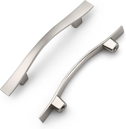 KNOBWELL Paquete de 5 tiradores curvados de 3 pulgadas de níquel satinado cepillado para cajones de cocina, manijas de armario de 4-34 pulgadas de KNOBWELL Paquete de 5 tiradores curvados de 3 pulgadas de níquel satinado cepillado para cajones de cocina, manijas de armario de 4-34 pulgadas de