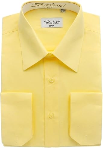 Mens Long Sleeve Dress Shirts | Solid Colors & Convertible Classic French Cuffs | Roomiest Fit Button Up Dress Shirt | Cotton & Polyester Machine Washable Available Lemon