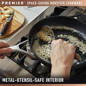 Calphalon premier space saving stackable 8 piece pot and pans set hard anodized nonstick cookware wmineralshield technology dishwasher oven safe  urban country home decor