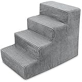 USA Made Pet Steps/Stairs with CertiPUR-US Certified Foam for Dogs & Cats by Best Pet Supplies Gray, 4-Step (H: 18")