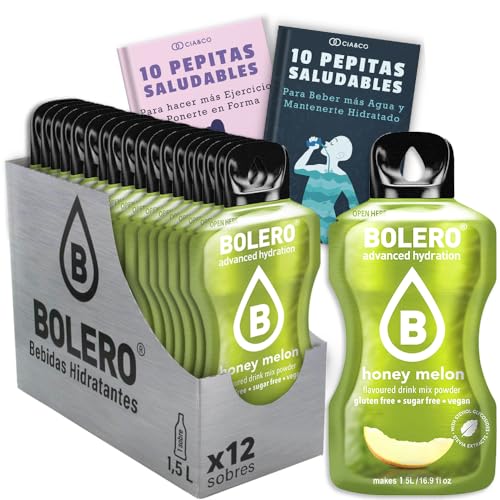 12 x Bebida Bolero MELON CON MIEL Hidratante Sin Azucar (12x9 grs) + 20 Pepitas Saludables para una vida más sana by Cia&Co