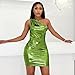 ANKOMINA Women's Sexy Metallic One Shoulder Mini Dress Shiny Sleeveless Bodycon Dresses for Party Club Cocktail