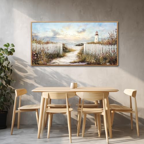 VXMXFTE Seaside Lighthouse Landscape Painting Wall Art for Living Room Wall Decor for Bedroom Restaurant Office Corridor Bathroom Artwork Modern Canvas Printing Picture Home Decor Wood Frame20 x40 by VXMXFTE - Used condition - Image 6