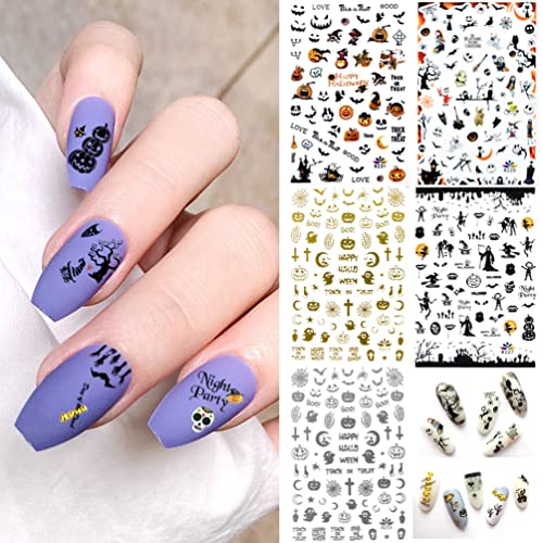 Halloween Nail Stickers For Nail Art, 10 Sheets 3D Halloween Nail Decals Pumpkin Bat Ghost Witch Skull Patterns, Holiday Nail Art Stickers For Halloween Party Decorations, Multicolor #TOP1