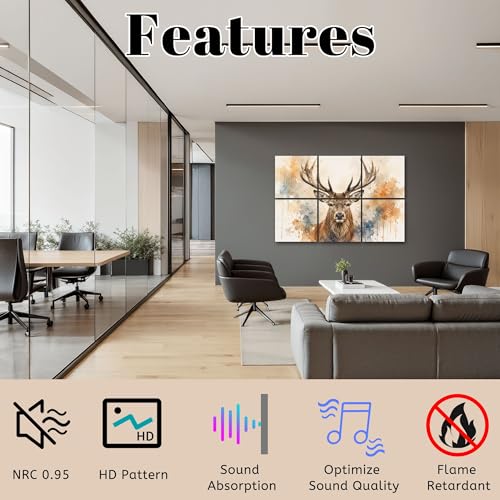 Paneles acústicos decorativos 6 unidades LAMOONHOME 72"x48" con diseño de ciervo Majestic Deer absorben sonido y son autoadhesivos miniatura 3