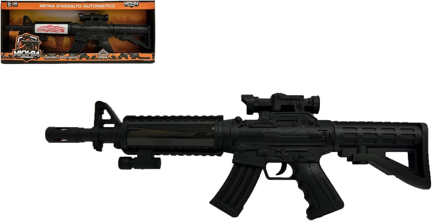Mitra - Juguete con luces y sonidos, 50 cm, rifle de juguete para niños, mitra, pistola de juguete Mitra M4, juego con luces, sonidos ametralladora, juguete para niños a batería, juego de rifle