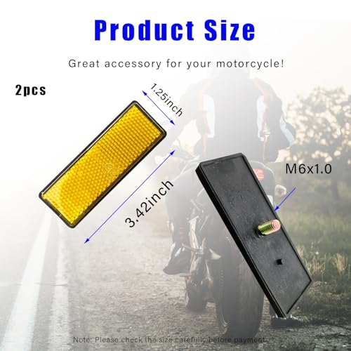 Image of Dickno 2 PCS M6 x 1.0 Motorcycle Reflectors, Plastic Screw Mount Reflective Warning Reflector, Universal Motorbike Rear Safety Reflectors for Motorcycle, Bicycle, Scooter (Rectangular Orange)