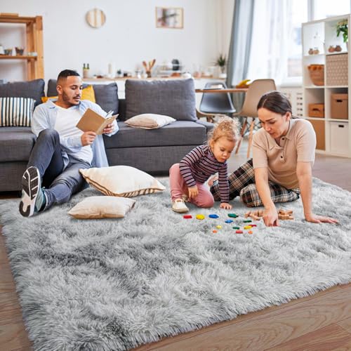 KING DARE Area Rugs for Bedroom Living Room 4x6 Fluffy, Washable Plush Fuzzy Shaggy Non-Slip Soft Carpet for Dorm Playroom Kids Room, Modern Home Decor Aesthetic, Tie-dye Grey
