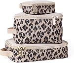 Itzy Ritzy Packing Cubes For Travel – Set of 3 Packing Cubes or Travel Organizers; Each Travel Cube Features a Mesh Top, Double Zippers and a Fabric Handle (Leopard)