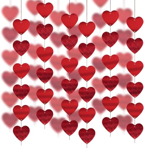 Décoration de Saint Valentin, 12 Pièces Coeur Guirlande Rouge, Coeur Saint Valentin, Décoration à Suspendre Cœurs, pour Fiançailles, Anniversaire, Demande en Mariage, décorations de fête