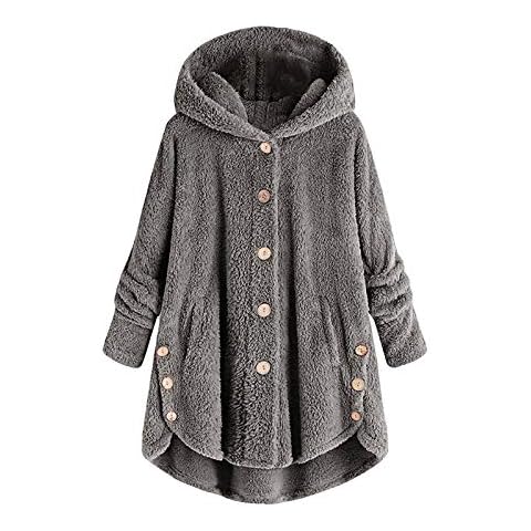 Women's Casual Winter Hoodie Outerwear Loose Long Sleeves Button Up Solid Coat Tops Fleece Warm Cosy Sweatshirt Coat Tops Autumn Winter Coat Jacket Uk Sizes Dark Gray Cover
