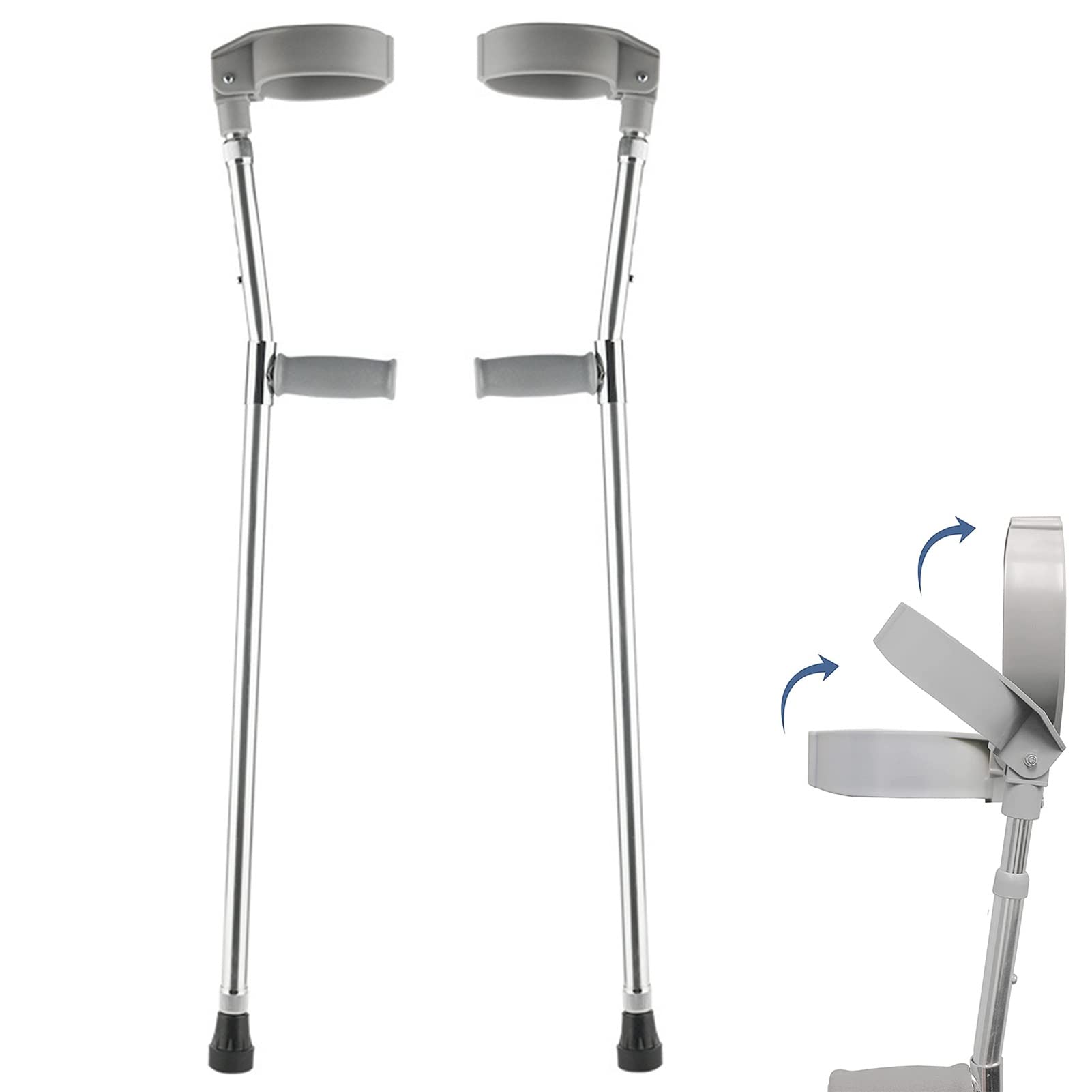 Bastón para muletas de antebrazo (1 par), bastón para adultos con puño cerrado pivotante, muletas de altura ajustable, resistente para adultos estándar y altos