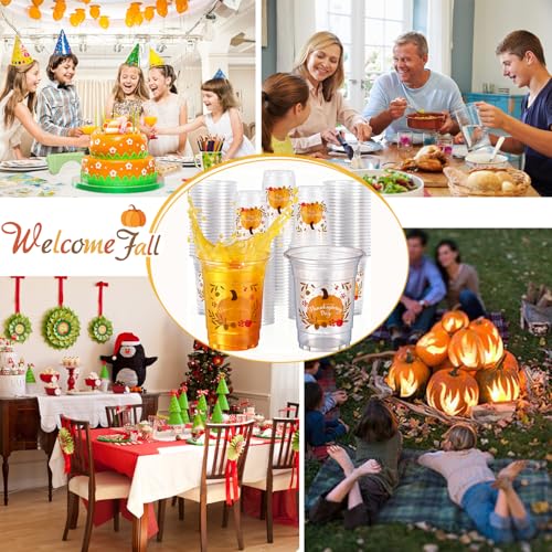 60 Pcs Thanksgiving Plastic Cups, 16 oz Bulk Disposable Fall Pumpkin Cups - image 9