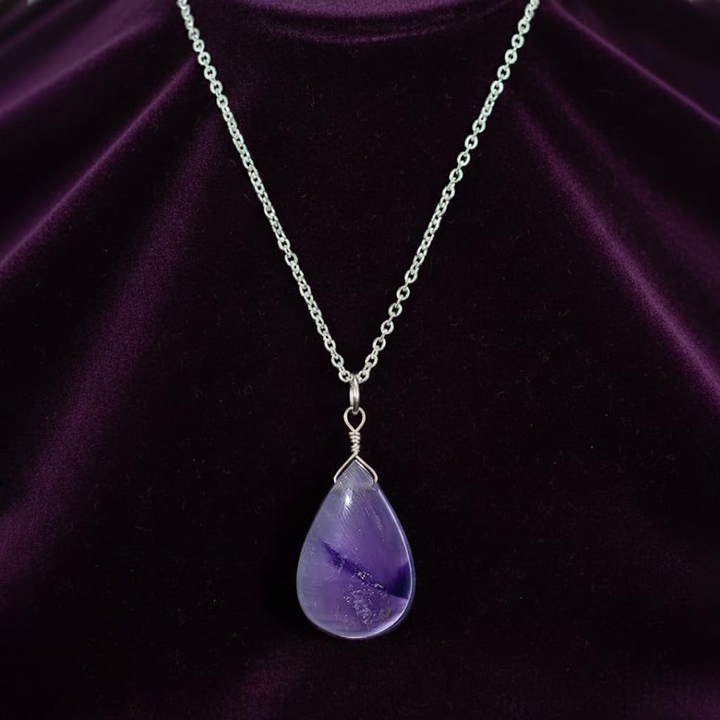 Natural Amethyst Pear Shape Pendant Necklace for Women | Silver Plated Hypoallergenic Anxiety Healing Crystal Jewelry | Tranquility Stone 16"+2" (Amethyst) - Image 2