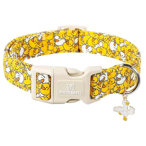 Maca Bates Summer Cute Dog Collar with Yellow Duck Print for Small Boy Gril Dogs,Spring and Summer Styles Durable,Soft,Thick,Adjustable Puppy Basic Collars for Male Female Pet with Safety Buckle