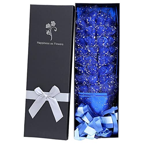 JUNYFFF Seifenrosen, Blumenstrauß, Ewige Blumen, Künstliche Rosenstrauß Mit Geschenk-Box, Valentinstag, Geburtstag, Hochzeit,Blau,51Flowers Cover
