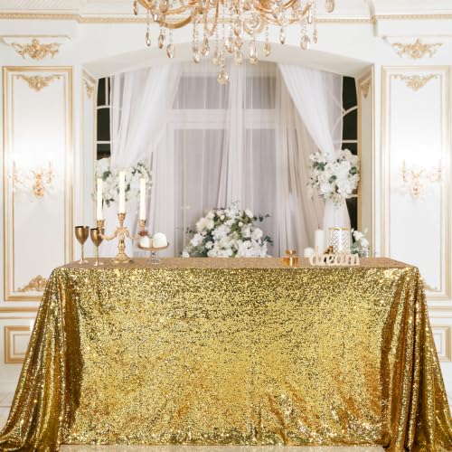 Image of Black Gold Sequin Tablecloth 60x102 Inch Sequin Rectangle Table Fabrics | Head Table Centerpieces for Valentines Cake Dessert Exhibition Party Birthday Events Banquet