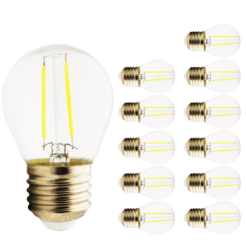E27 2W LED Light Bulbs,200 Lumen Filament Bulbs, Clear Glass, Energy Saving G45 Bulbs,Not Dimmable (Cool White, 12 Count)