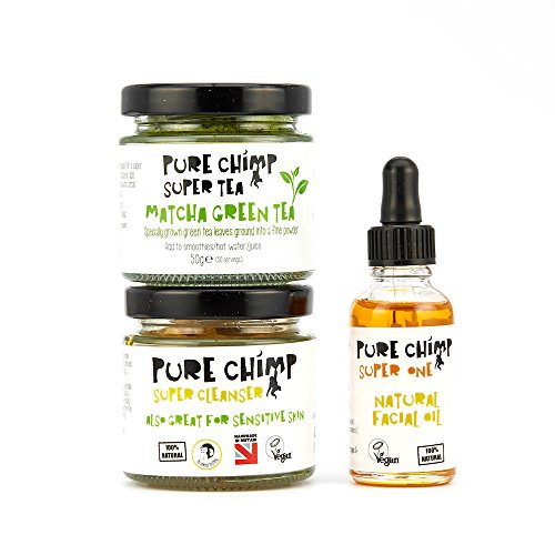 Tratamiento Facial 100% Natural - PureChimp Súper Combo 2 (Limpiador 80g, Humectante 30ml y Matcha 50g)  Set Facial para Piel Sensible - Completamente Natural y Vegano