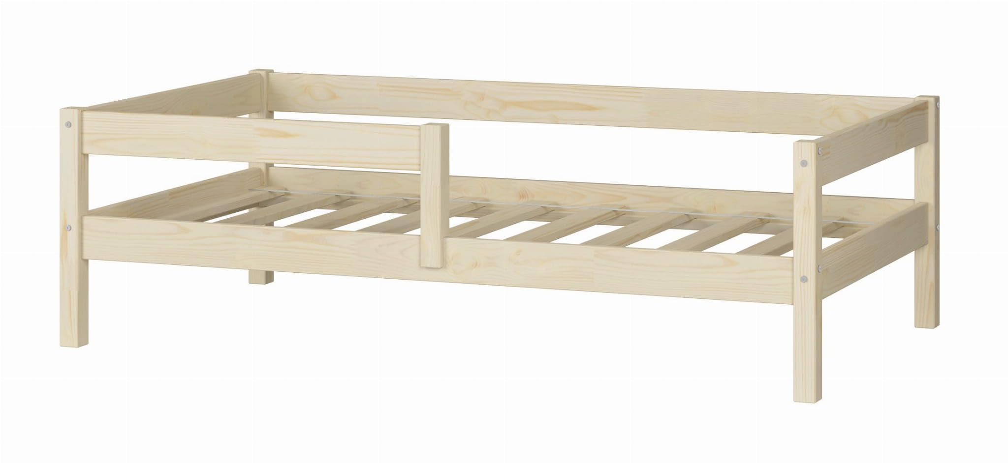 KOBI Letto per bambini 120x60 cm, con ringhiera - Letto da terra Primo in legno di pino naturale