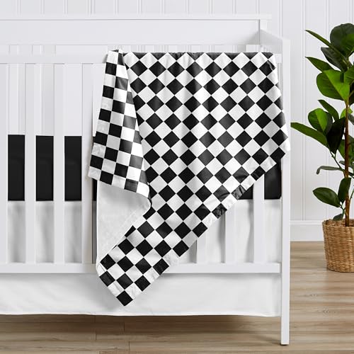 Image of Sweet Jojo Designs Soft Baby Blanket (Black /White Gingham Checkered Plaid) for Boys /Girls, Infant, Newborns, Toddler 30x36in - Stroller Swaddle Security Receiving Blankets Minky (Vintage Checkerboard)
