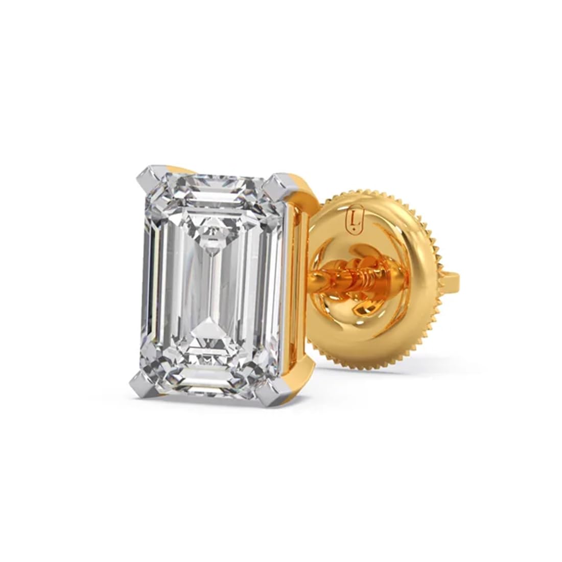 Emerald Solitaire Men's Stud | BIS and IGI Certified Fine Jewelry | Bombay Screw | 14kt Yellow Gold | Lab Grown CVD Diamonds