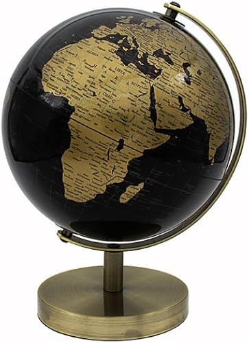 Lesser & Pavey Globo del mundo giratorio vintage dorado y negro con soporte de metal, h27cm