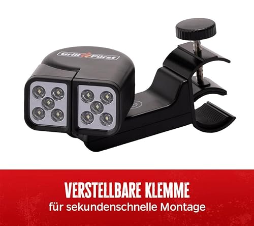 Grillfürst Universal LED Grilllampe - BBQ Grill-Licht - Grifflicht - Zwei schwenkbare Leuchtköpfe - Universell einsetzbares Grilllicht für viele Gasgrill Modelle