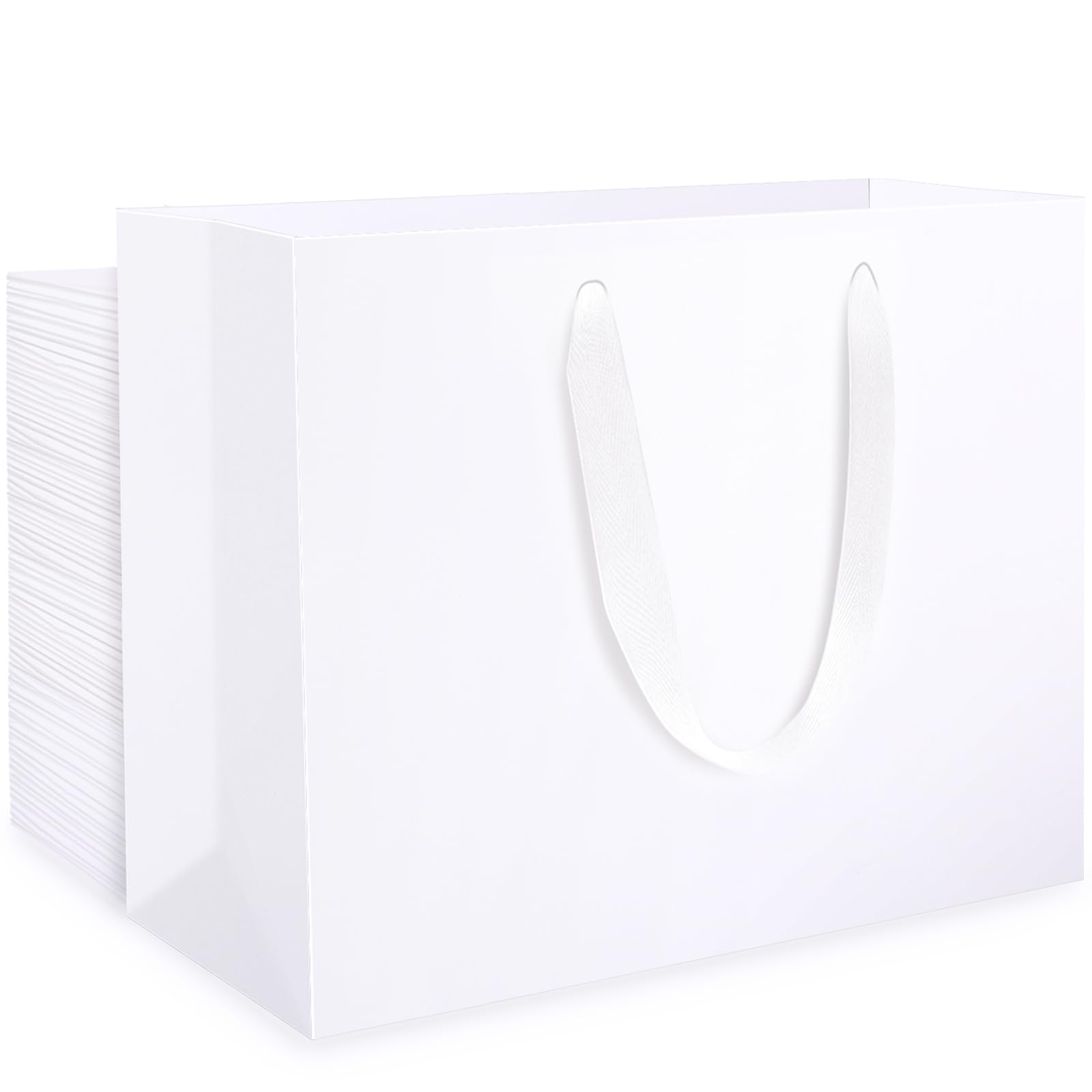 EUSOAR White Gift Bags Medium - 50 PCS Multipack Paper Bag with Handles M 10x3x8 inch - 230GSM Thick Kraft White Party Bags Small for Wedding Birthday Woman Man Present - Bridesmaid Gift Bags — image 1