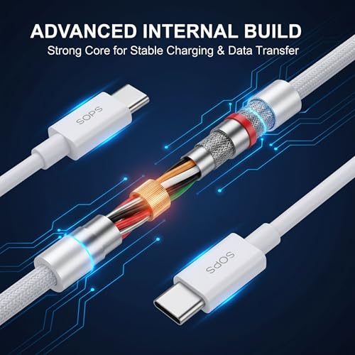 Image of 33W Quick Charge USB A to Type C Cable, Premium TPE USB C Charging & Data Sync Cable, Reinforced Connectors, 1 Meter, Compatible with USB Type-C Smartphones, Tablets, Laptops, White