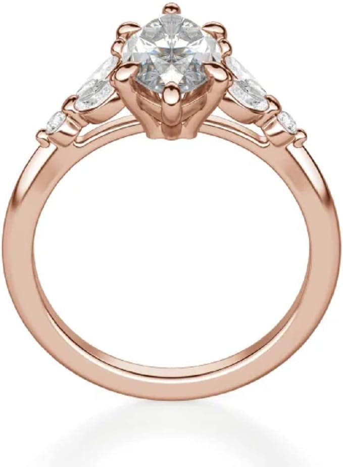 10K Solid Rose Gold Handmade Engagement Ring 3 CT Marquise Cut Moissanite Diamond Solitaire Wedding/Bridal Ring for Womens/Her Bridal Ring (7.5)