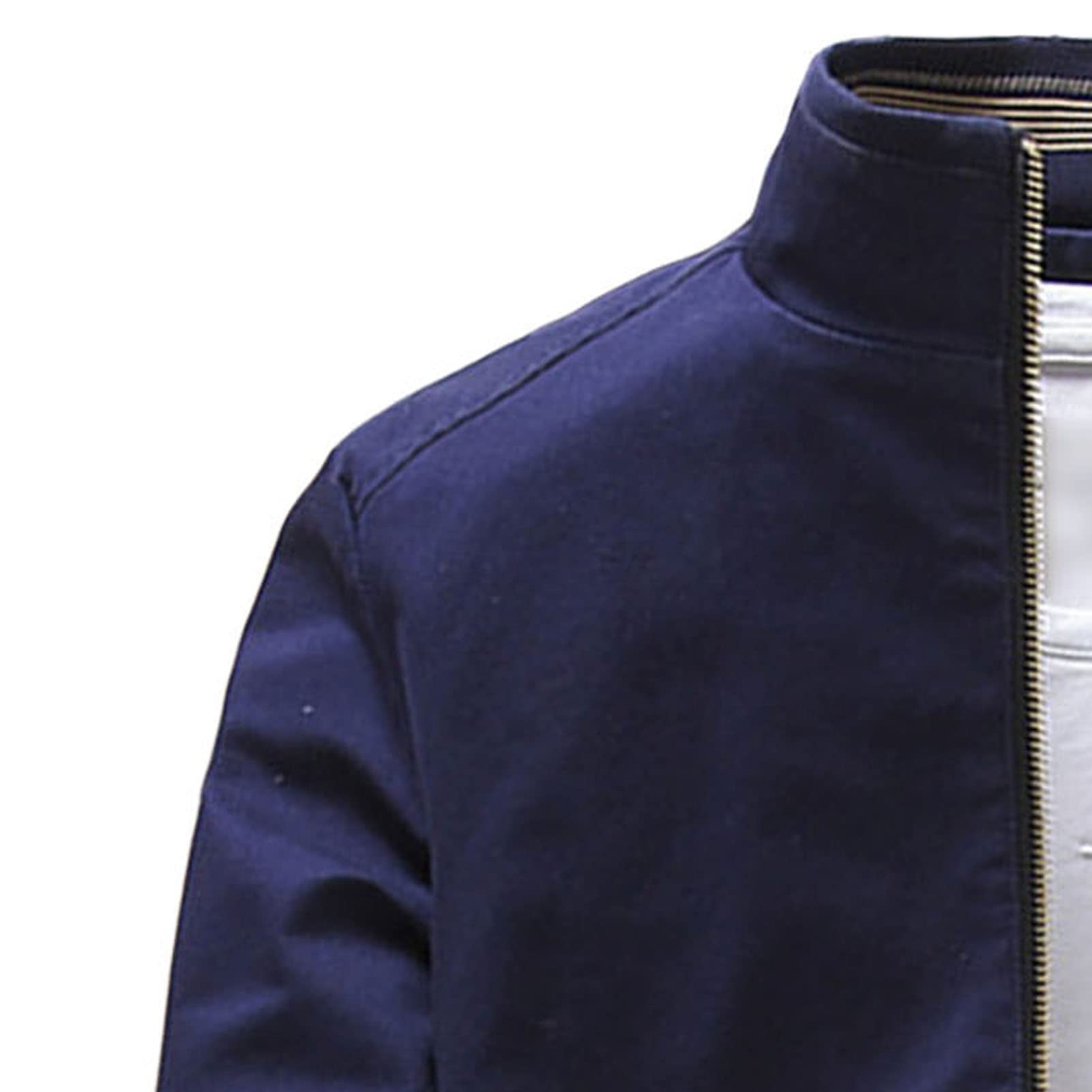 Maiyifu-GJ Men's Casual Washed Cotton Jacket Military Stand Collar Outdoor Windbreaker Lightweight Slim Fit Army Coat (Dark Blue,Large)