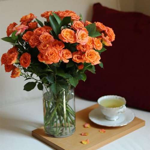 Vase en verre cylindrique transparent centre de table et fleurs